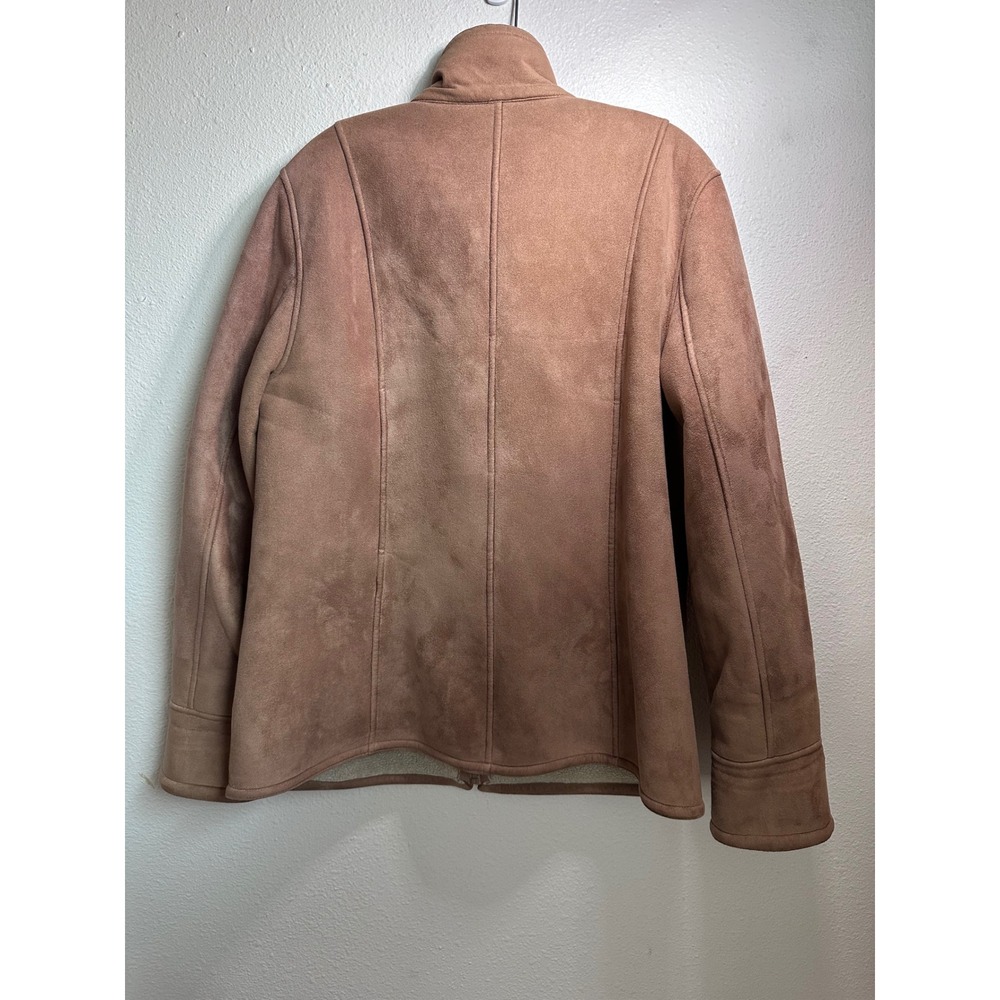Talbots Womens Faux Suede Shearling Lined Jacket Camel Tan Zip Front Size Large - Picture 4 of 9